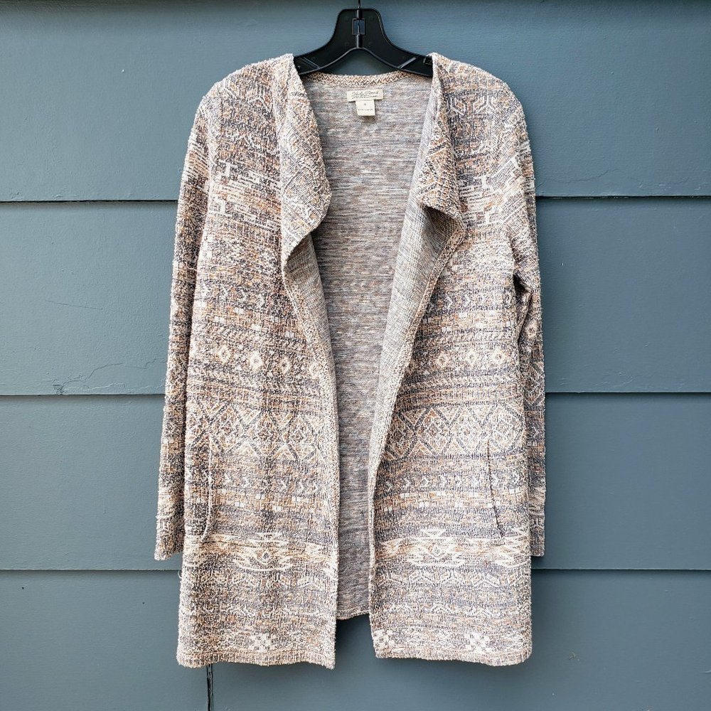 Lucky Brand Aztec Print Open Front Sweater Jacket